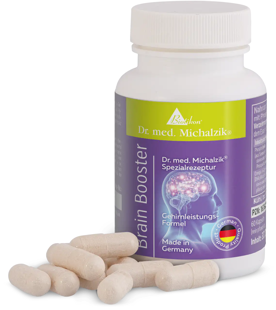 Potenziatore Cerebrale – 60 Capsule Capsule Potenziatore Cerebrale in bottiglia, formula speciale per supportare le prestazioni cognitive, 60 capsule bianche.