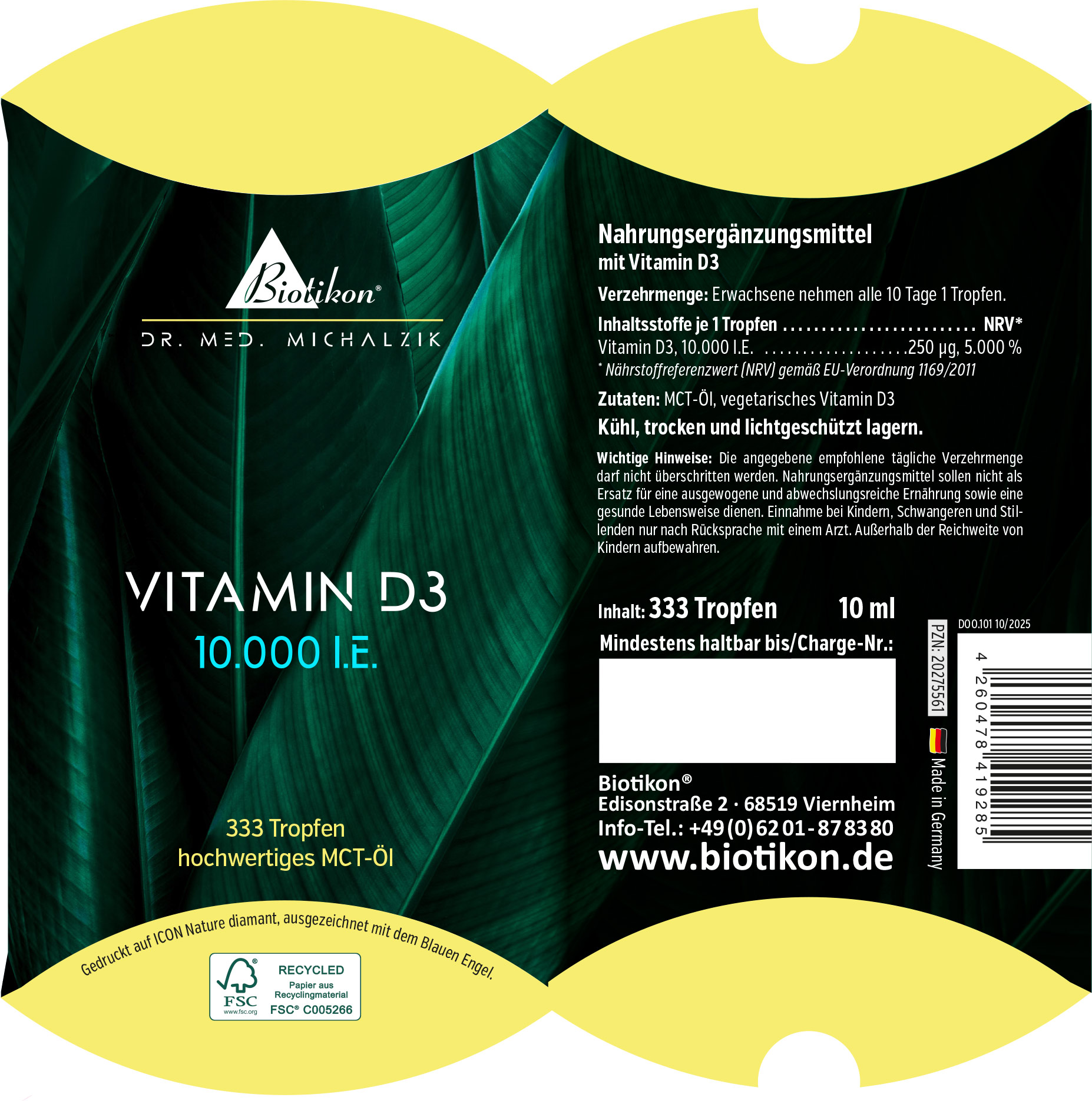 Vitamina D3 10.000 UI, confezione a cuscino convenzionale Vitamina D3 10.000 UI, confezione a cuscino convenzionale