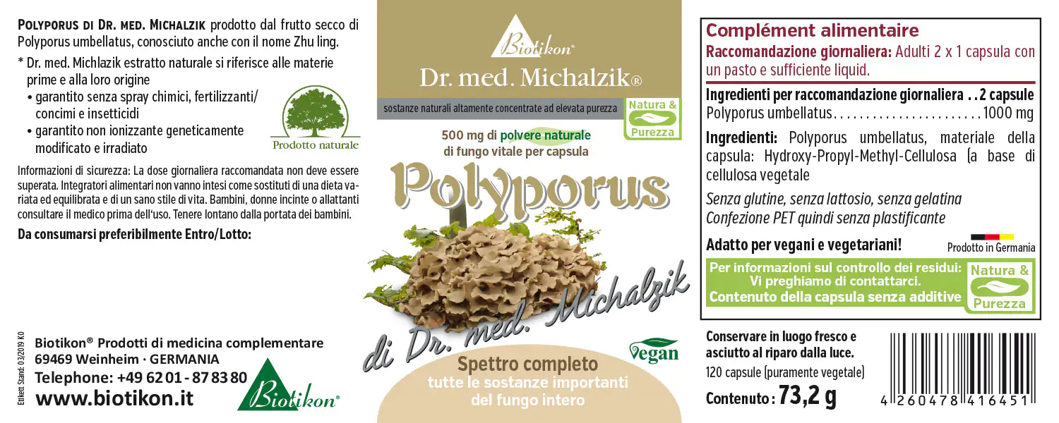 Poliporus 1000 mg – 120 Capsule Capsule di Poliporus, 1000 mg, 120 capsule vegetali in contenitore PET trasparente, colore naturale.