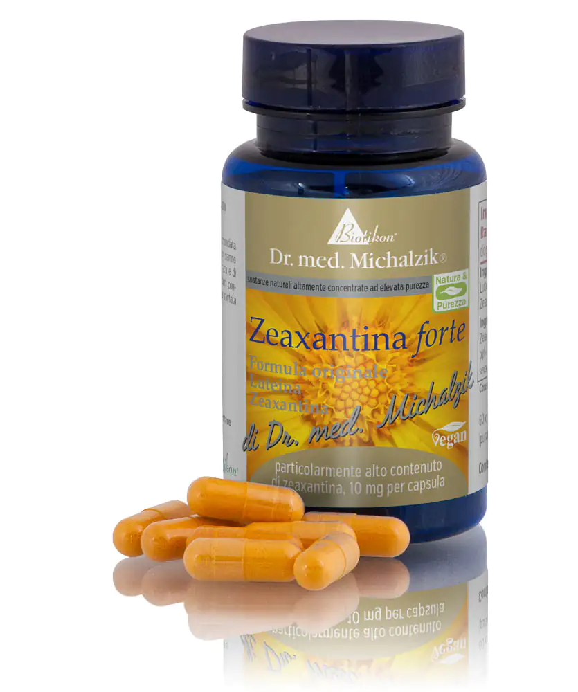 Zeaxantina 10 mg – Capsule Bottiglia di capsule di zeaxantina, 60 pezzi, capsule arancioni, semi-trasparenti
