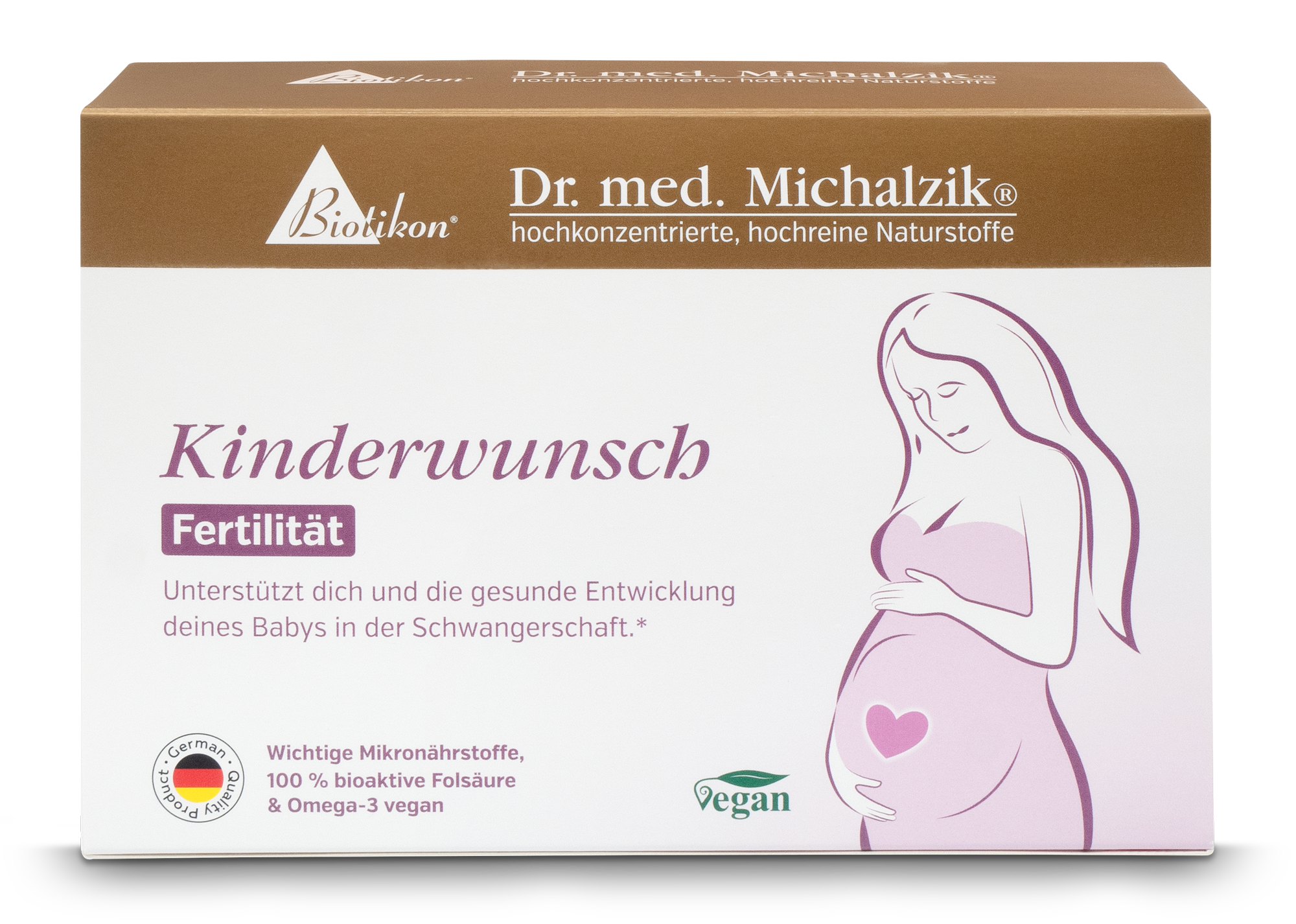 Fertilità per Pianificazione Familiare – 30 Capsule Pacchetto di Fertilità per Pianificazione Familiare, 30 capsule vegane, con una donna incinta sul design frontale.