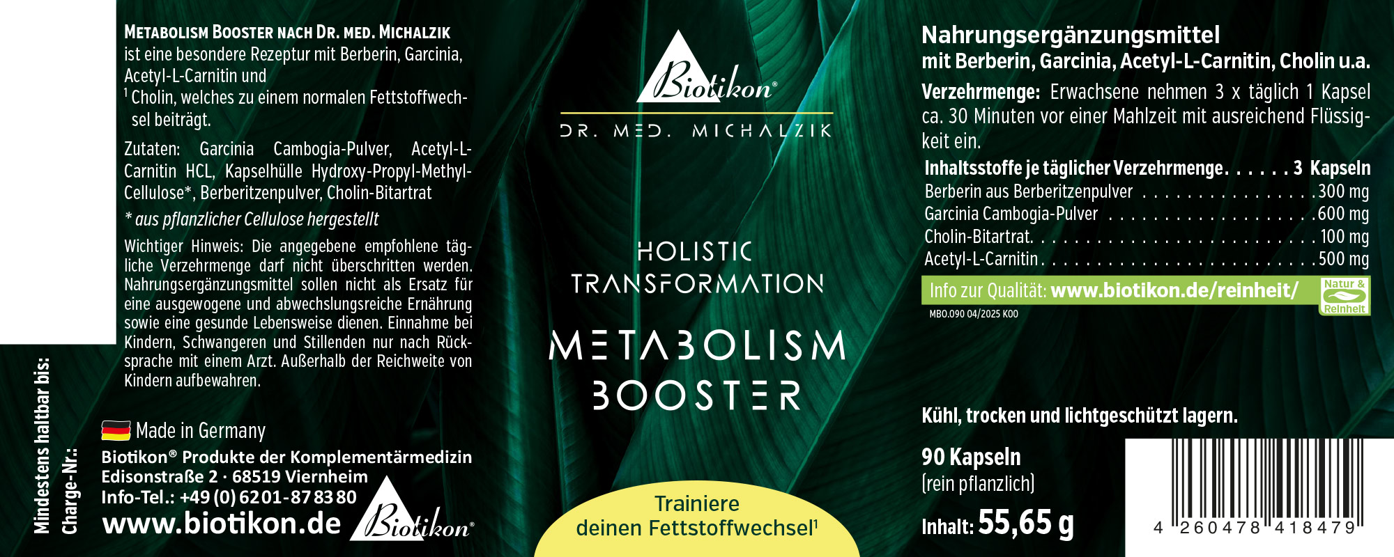 Attivatore del Metabolismo – 90 Capsule Integratore alimentare in un pacchetto nero, 90 capsule, colori vegetali, vista frontale.