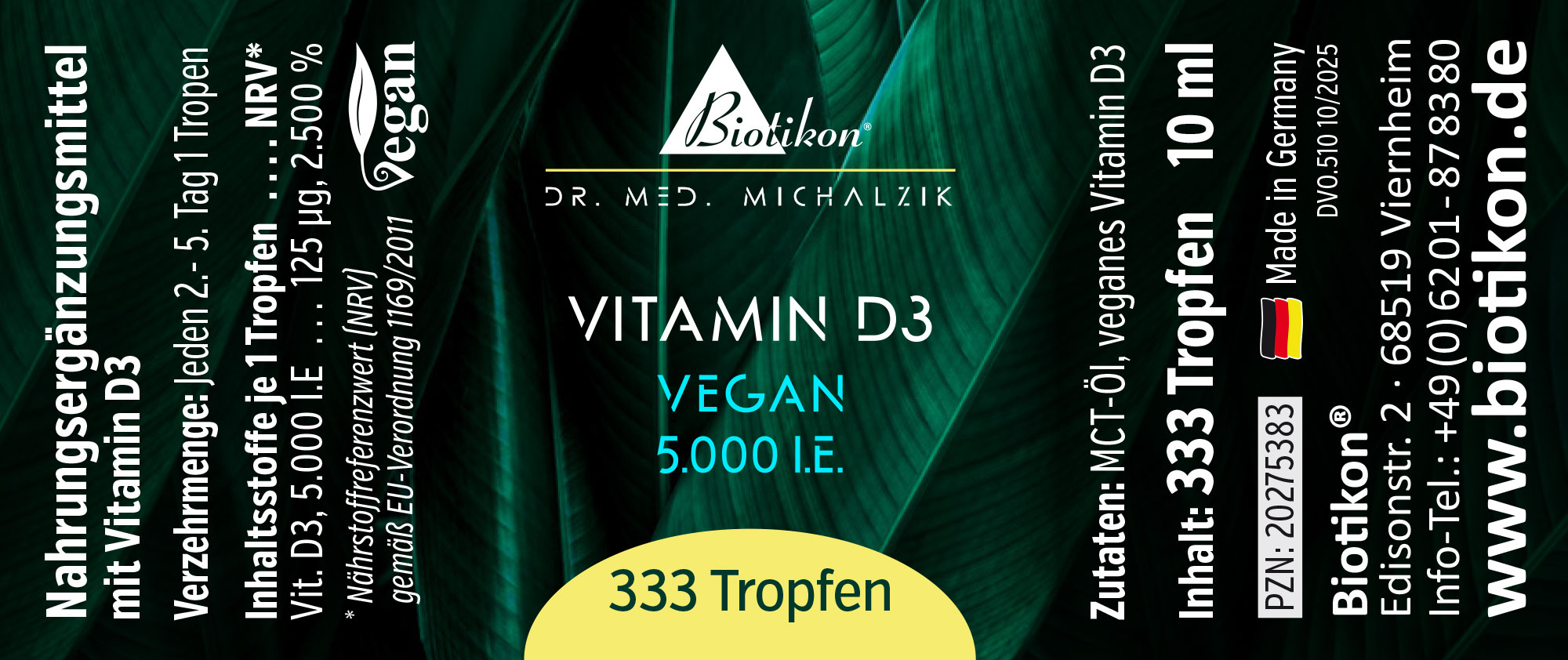 Etichetta vegana vitamina D3 5000 UI Etichetta vegana vitamina D3 5000 UI