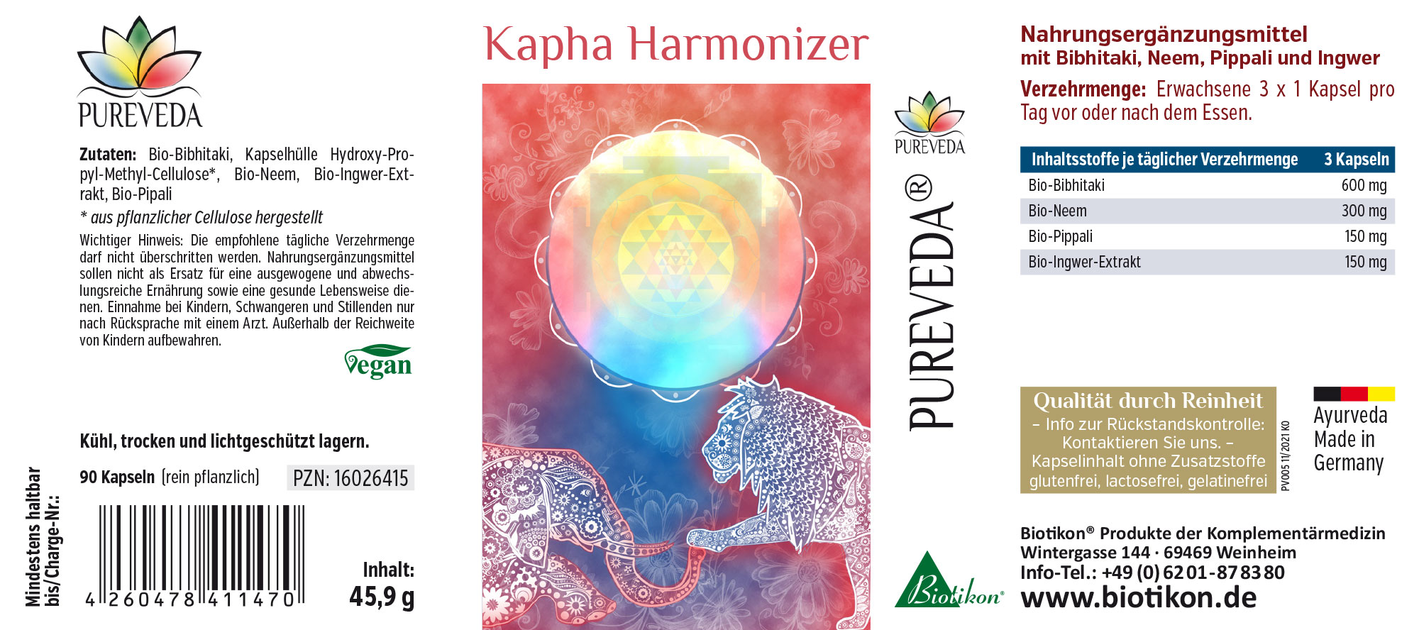 Harmonizzatore Kapha – 90 Capsule Integratore alimentare Harmonizzatore Kapha in confezione da 90 capsule vegane, tutto vegetale.