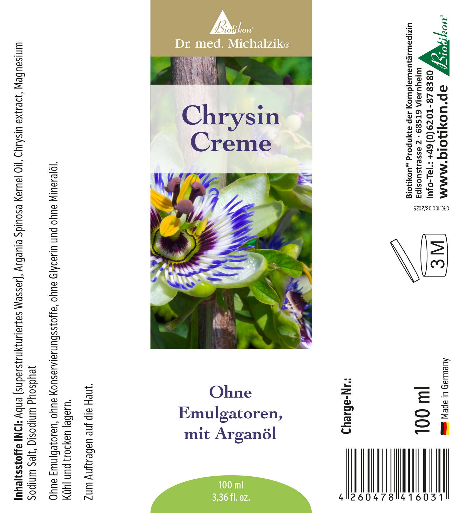 Etichetta della crema alla crisina Etichetta della crema alla crisina